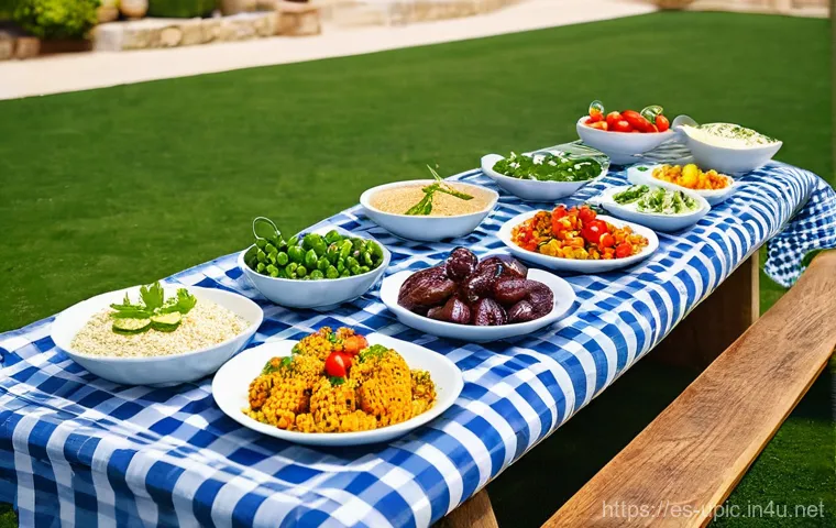 이색피크닉 여름철 피크닉 식사 준비 - **Prompt 1: Mediterranean Picnic Feast**
    "A vibrant and wholesome Mediterranean-themed picnic sp...