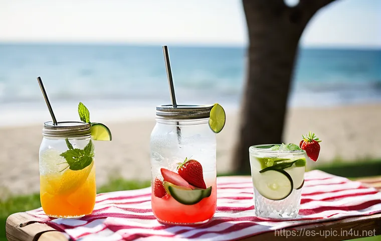 이색피크닉 여름철 피크닉 식사 준비 - **Prompt 2: Delightful Individual Picnic Desserts**
    "A close-up, high-detail shot showcasing an ...