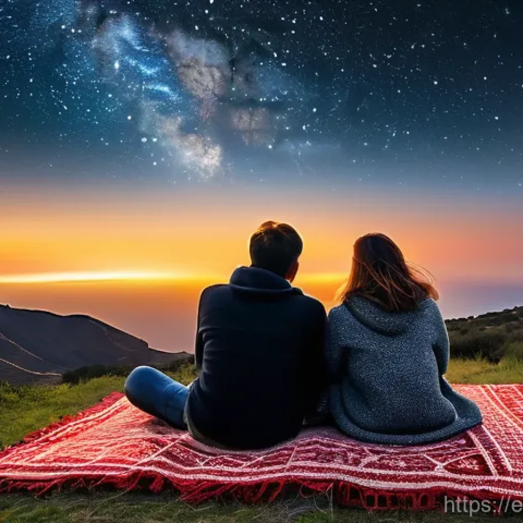 이색피크닉 밤하늘 관찰하기 - **Stargazing Serenity in Andalusia**
"A cozy and intimate scene of two individuals, a man and a ...