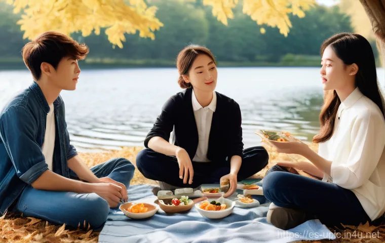 이색피크닉 보드게임 추천 - **Prompt 1: "A vibrant, sun-drenched family picnic scene in a lush green park. A diverse group of fa...