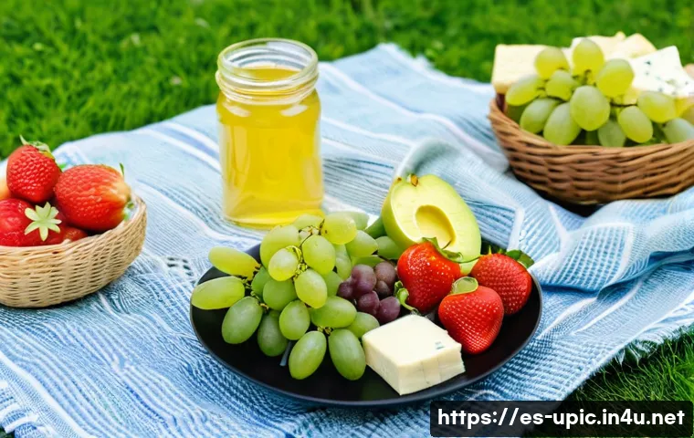 이색피크닉 봄꽃과 함께하는 피크닉 - A vibrant spring picnic scene in a sunny urban park in Spain, featuring a colorful picnic blanket wi...