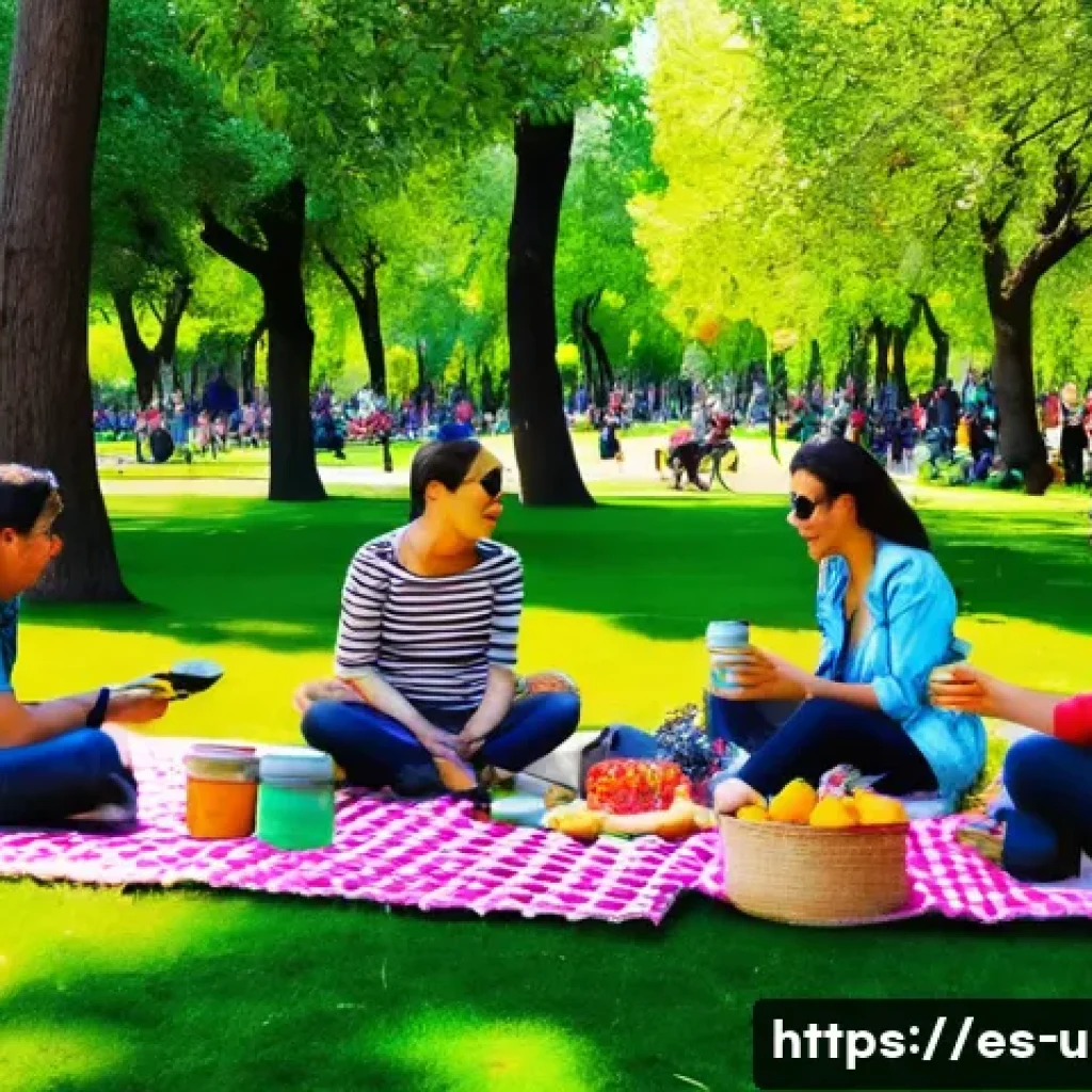 이색피크닉 버스킹을 즐기며 - A lively urban park scene in Madrid&rsquo;s Retiro Park during a sunny afternoon, featuring a diverse grou...