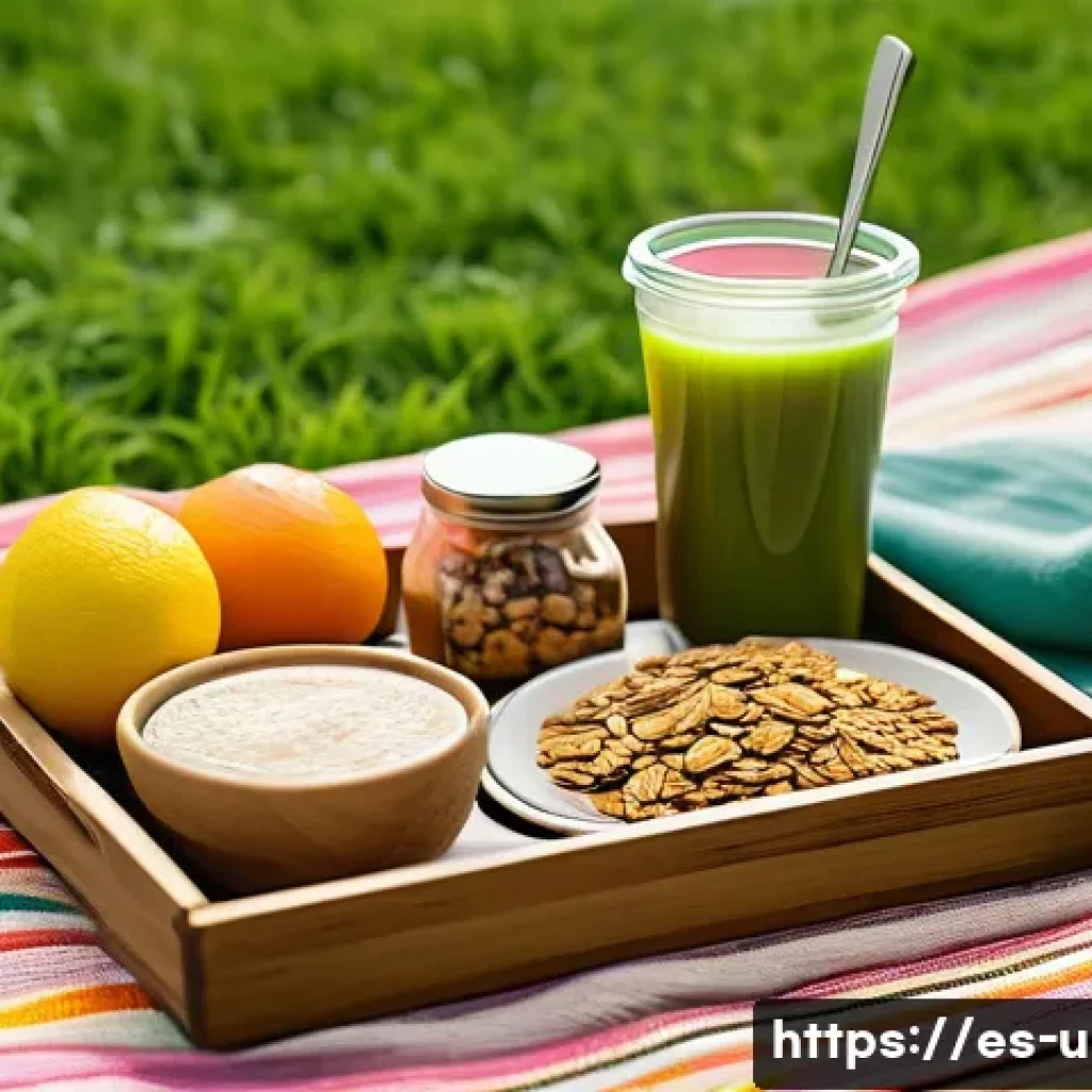 이색피크닉 스프링 시즌 필수 아이템 - A serene outdoor picnic scene in a sunny Spanish park during spring, featuring eco-friendly bamboo c...