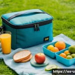 이색피크닉 이동식 피크닉 키트 - A vibrant outdoor picnic scene in a sunny park featuring a stylish portable picnic kit laid out on a...