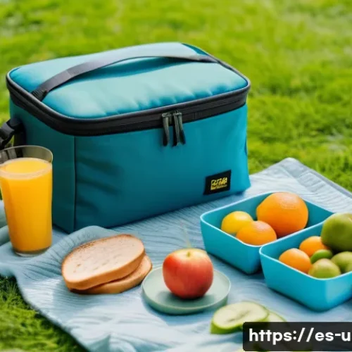 이색피크닉 이동식 피크닉 키트 - A vibrant outdoor picnic scene in a sunny park featuring a stylish portable picnic kit laid out on a...